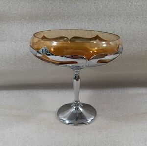 Vintage Farber Bros Cambridge Amber Chrome Compote Candy Dish Stemmed Pedestal